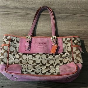 Coach Pink and Brown Signature Tote Bag